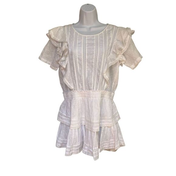 Love Shack Fancy Cotton Natasha Heritage Mini Dress White Ruffle Lace Size L 10 - Picture 15 of 16